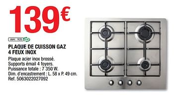 Promotions Plaque de cuisson gaz 4 feux inox - Produit Maison - Brico Depot - Valide de 06/01/2023 à 31/01/2023 chez Brico Depot