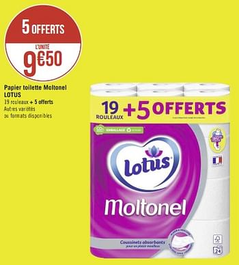 Promotions Papier toilette moltonel lotus - Lotus Nalys - Valide de 23/01/2023 à 05/02/2023 chez Géant Casino