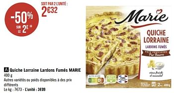 Promotions Quiche lorraine lardons fumés marie - Marie - Valide de 23/01/2023 à 05/02/2023 chez Géant Casino