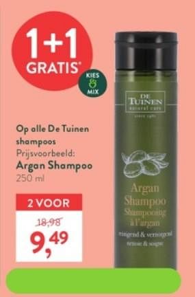 Promotions Argan shampoo - De Tuinen - Valide de 23/01/2023 à 19/02/2023 chez Holland & Barret