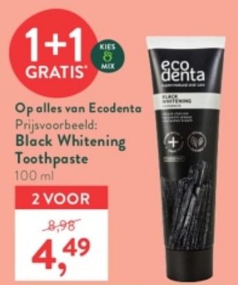 Promoties Black whitening toothpaste - Ecodenta - Geldig van 23/01/2023 tot 19/02/2023 bij Holland & Barret