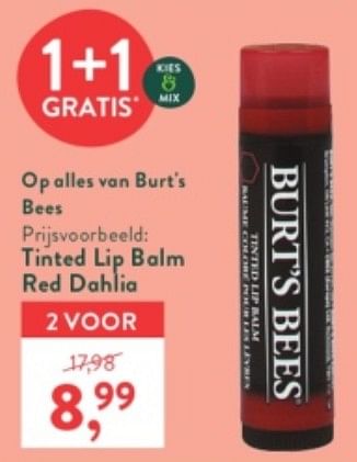 Promoties Tinted lip balm red dahlia - Burt`s bees - Geldig van 23/01/2023 tot 19/02/2023 bij Holland & Barret