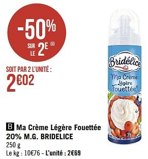 Promotions Ma crème légère fouettée 20% m.g. bridelice - Bridélice - Valide de 23/01/2023 à 05/02/2023 chez Super Casino