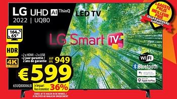 Promoties Lg led tv 65uq80006lb - LG - Geldig van 25/01/2023 tot 31/01/2023 bij ElectroStock