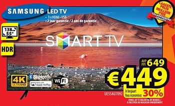 Promotions Samsung led tv ue55au7092 - Samsung - Valide de 25/01/2023 à 31/01/2023 chez ElectroStock