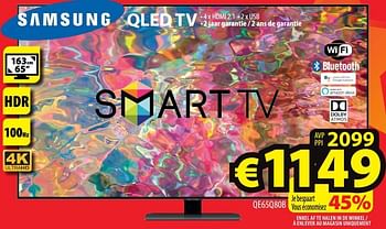 Promoties Samsung qled tv qe65q80b - Samsung - Geldig van 25/01/2023 tot 31/01/2023 bij ElectroStock