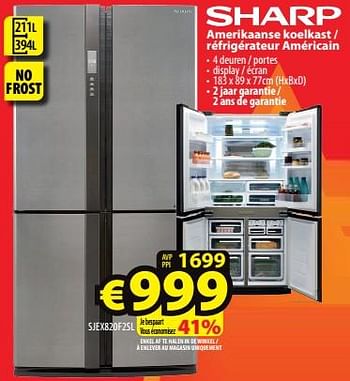 Promoties Sharp amerikaanse koelkast - réfrigérateur américain sjex820f2sl - Sharp - Geldig van 25/01/2023 tot 31/01/2023 bij ElectroStock