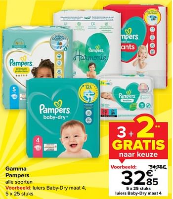 Promoties Luiers baby-dry maat 4 - Pampers - Geldig van 25/01/2023 tot 06/02/2023 bij Carrefour