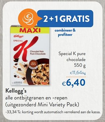 Promoties Kellogg’s special k pure chocolade - Kellogg's - Geldig van 25/01/2023 tot 07/02/2023 bij OKay