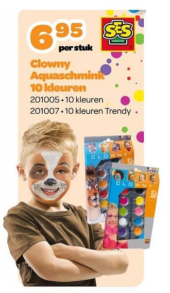 Promoties Clowny aquaschmink 10 kleuren - SES - Geldig van 23/01/2023 tot 25/02/2023 bij Happyland