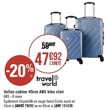 Promotions Valise cabine abs bleu clair - Travelworld - Valide de 11/01/2023 à 06/02/2023 chez Géant Casino