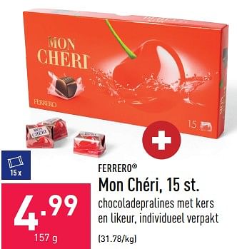 Promoties Mon chéri - Ferrero - Geldig van 03/02/2023 tot 10/02/2023 bij Aldi