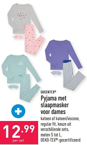 Promoties Pyjama met slaapmasker voor dames - Queentex - Geldig van 01/02/2023 tot 10/02/2023 bij Aldi