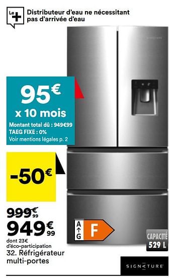 Promoties Réfrigérateur multi-portes signature sfdoor5291xaqua - Signature - Geldig van 10/01/2023 tot 07/02/2023 bij But
