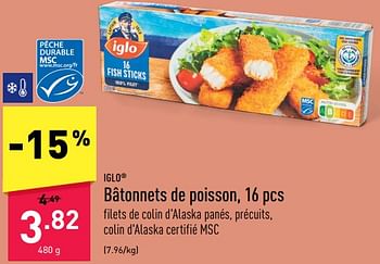 Promoties Bâtonnets de poisson - Iglo - Geldig van 30/01/2023 tot 10/02/2023 bij Aldi