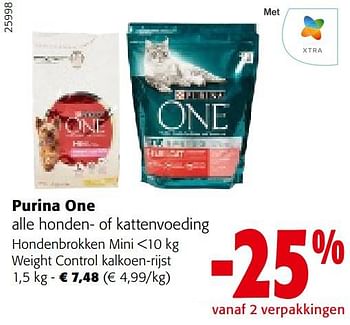 Promoties Purina one hondenbrokken mini <10 kg weight control kalkoen-rijst - Purina one - Geldig van 25/01/2023 tot 07/02/2023 bij Colruyt