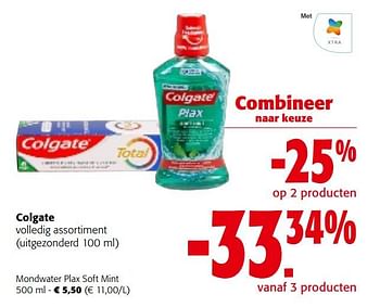 Promoties Colgate mondwater plax soft mint - Colgate - Geldig van 25/01/2023 tot 07/02/2023 bij Colruyt