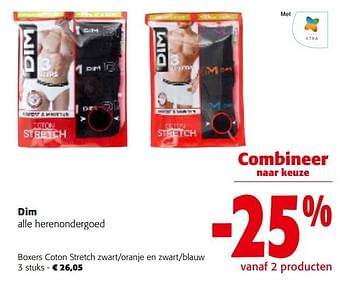 Promoties Dim boxers coton stretch zwart-oranje en zwart-blauw - Dim - Geldig van 25/01/2023 tot 07/02/2023 bij Colruyt