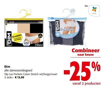 Promoties Dim slip les pockets coton stretch wit-beige-zwart - Dim - Geldig van 25/01/2023 tot 07/02/2023 bij Colruyt