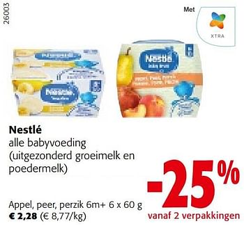 Promoties Nestlé babyvoeding appel peer perzik - Nestlé - Geldig van 25/01/2023 tot 07/02/2023 bij Colruyt