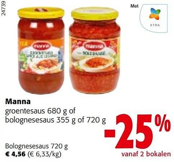 Promoties Manna bolognesesaus - Manna - Geldig van 25/01/2023 tot 07/02/2023 bij Colruyt