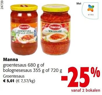 Promoties Manna groentesaus - Manna - Geldig van 25/01/2023 tot 07/02/2023 bij Colruyt