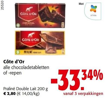 Promoties Côte d’or praliné double lait - Cote D'Or - Geldig van 25/01/2023 tot 07/02/2023 bij Colruyt