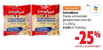 Promoties Entremont franse emmentaler geraspte kaas extra fijn - Entre Mont - Geldig van 25/01/2023 tot 07/02/2023 bij Colruyt