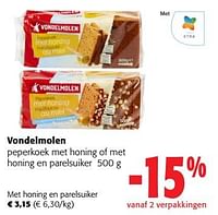 Promoties Vondelmolen peperkoek met honing en parelsuiker - Vondelmolen - Geldig van 25/01/2023 tot 07/02/2023 bij Colruyt