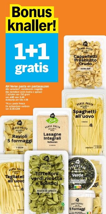 Promoties Ah verse pasta en pastasauzen - Huismerk - Albert Heijn - Geldig van 30/01/2023 tot 05/02/2023 bij Albert Heijn