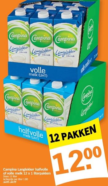 Promoties Campina langlekker halfvolle of volle melk - Campina - Geldig van 30/01/2023 tot 05/02/2023 bij Albert Heijn