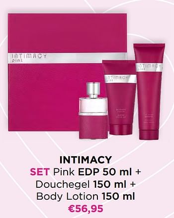 Promoties Intimacy set pink edp + douchegel + body lotion - Intimacy - Geldig van 01/02/2023 tot 14/02/2023 bij ICI PARIS XL