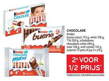 Promoties Chocolade kinder 2e voor 1-2 prijs - Kinder - Geldig van 08/02/2023 tot 21/02/2023 bij Alvo