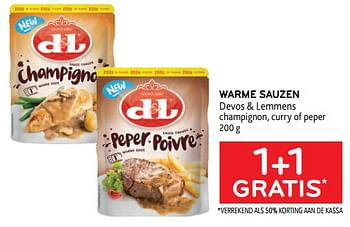 Promoties Warme sauzen devos + lemmens 1+1 gratis - Devos Lemmens - Geldig van 08/02/2023 tot 21/02/2023 bij Alvo
