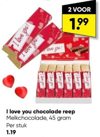Promoties I love you chocolade reep - Huismerk - Big Bazar - Geldig van 30/01/2023 tot 12/02/2023 bij Big Bazar