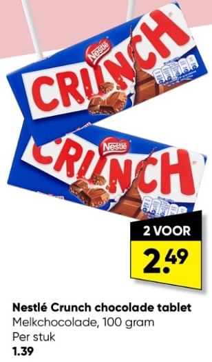 Promotions Nestlé crunch chocolade tablet - Nestlé - Valide de 30/01/2023 à 12/02/2023 chez Big Bazar