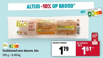 Promoties Stokbrood met desem, bio - Huismerk - Delhaize - Geldig van 02/02/2023 tot 08/02/2023 bij Delhaize
