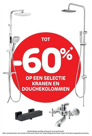 Promoties Tot -60% op een selectie kranen en douchekolommen - Huismerk - Brico - Geldig van 01/02/2023 tot 13/02/2023 bij Brico