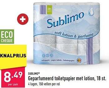 Promoties Geparfumeerd toiletpapier met lotion - Sublimo - Geldig van 10/02/2023 tot 17/02/2023 bij Aldi