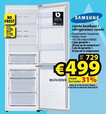 Promoties Samsung combi koelkast - réfrigérateur combi rb34t670dww - Samsung - Geldig van 01/02/2023 tot 08/02/2023 bij ElectroStock