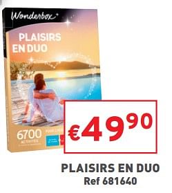 Promotions Plaisirs en duo - Wonderbox - Valide de 01/02/2023 à 06/02/2023 chez Trafic