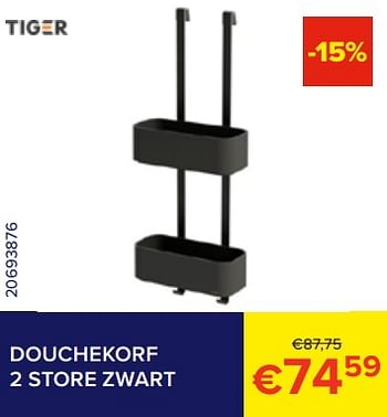 Promoties Douchekorf 2 store zwart - Tiger - Geldig van 01/02/2023 tot 28/02/2023 bij Euro Shop