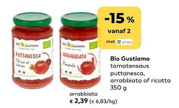 Promoties Bio gustiamo tomatensaus arrabbiata - Gustiamo - Geldig van 01/02/2023 tot 28/02/2023 bij Bioplanet