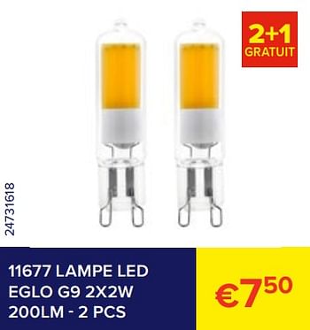Promotions 11677 lampe led eglo g9 2x2w 200lm - 2 pcs - Produit Maison - Euroshop - Valide de 01/02/2023 à 28/02/2023 chez Euro Shop