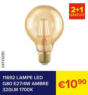 Promotions 11692 lampe led g80 e27-4w ambre 320lm 1700k - Produit Maison - Euroshop - Valide de 01/02/2023 à 28/02/2023 chez Euro Shop