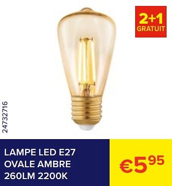 Promotions Lampe led e27 ovale ambre 260lm 2200k - Produit Maison - Euroshop - Valide de 01/02/2023 à 28/02/2023 chez Euro Shop