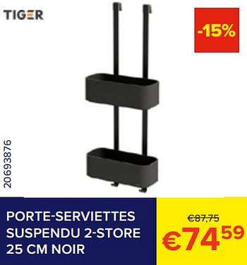 Promotions Porte-serviettes suspendu 2-store noir - Tiger - Valide de 01/02/2023 à 28/02/2023 chez Euro Shop
