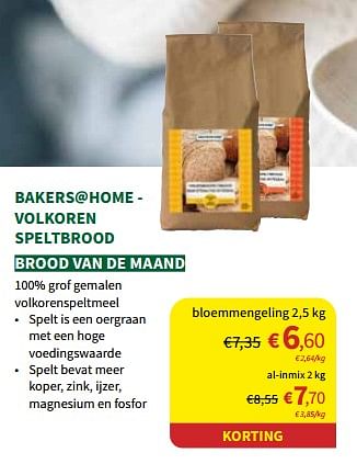 Promoties Bakers@home - volkoren speltbrood bloemmengeling - Bakers@Home - Geldig van 01/02/2023 tot 12/02/2023 bij Horta