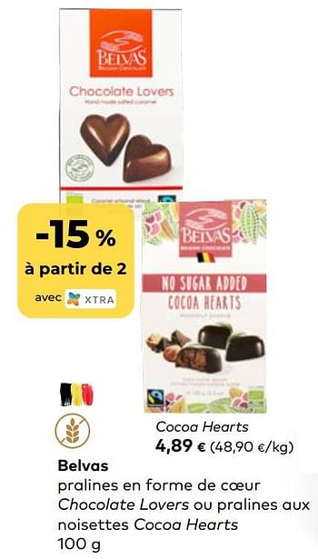 Promotions Belvas cocoa hearts - Belvas - Valide de 01/02/2023 à 28/02/2023 chez Bioplanet