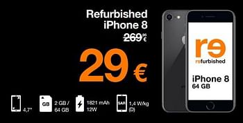 Promotions Apple refurbished iphone 8 - Apple - Valide de 02/02/2023 à 21/02/2023 chez Orange
